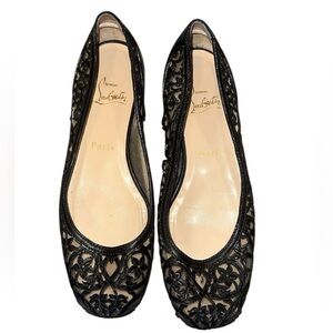 Christian Louboutin Black Floral Lace Flats